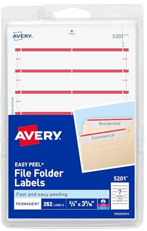 Averyamp;reg; Print or Write File Folder Labels, 3-7/16 x 11/16, White/Dark Red Bar, 252/Pack