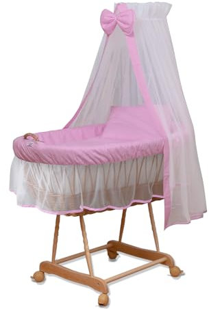 Waldin Stubenwagen-Set mit Ausstattung,XXL,Bollerwagen,komplett,9 Modelle wählbar,rosa/weiß