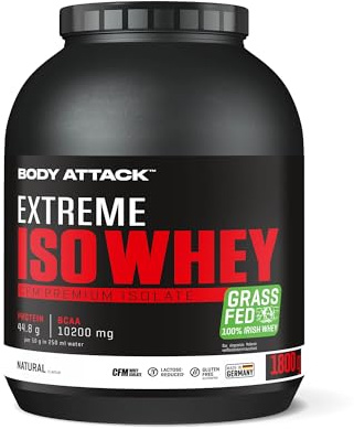 Body Attack Extreme Iso Whey, Neutral, 1,8 kg, CFM Whey Protein Isolat aus 100% irischer Weidemilch, glutenfrei, reich an EAAs, perfekt löslich, fettarm, ohne Aspartam, 90,6% Isolat-Anteil