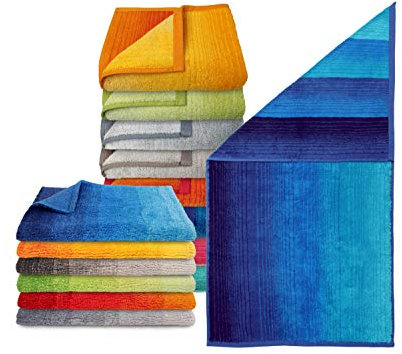Dyckhoff Bio-Badezimmerserie „Colori“ - erhältlich als Handtuchserie und als Badteppichserie in 8 brillanten Farbkombinationen, Handtuch 50 x 100 cm, blau