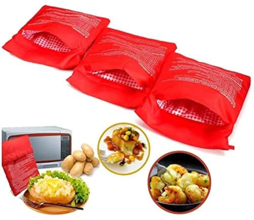 3 Stück Kartoffel Mikrowelle Beutel Kartoffel Express Beutel waschbar wiederverwendbar Mikrowellenherd Kochtasche Kartoffelbeutel Potato Express Bag Perfekte Kartoffeln