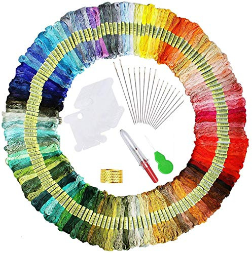 elloLife Stickgarn, 150 Knäuel, zufällige Farben, Baumwolle, Stickgarn, Freundschaftsarmbänder, Bastelset mit 12 Spulen, Organizer für Anfänger und Erwachsene zum Stricken von Kreuzstichprojekten