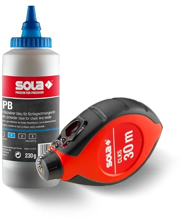 Sola CLKS Schlagschnur Set Blau - 30 m Markierschnur mit Kreide BLAU [230 g] im praktischen Set - schneller Schnureinzug durch 6:1 Getriebe - großes und robustes Kunststoffgehäuse