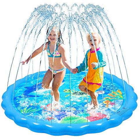 STOBOK 170Cm Aufblasbare Sprinklermatte, Wasserspielmatte Für Kinder, Strapazierfähiges PVC, Sommer Outdoor Spielzeug, Spritzpad Für Garten