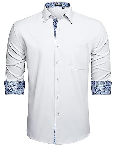 HISDERN Mens White Shirts Regular Fit Business Work Dress Shirt Formal Business Long Sleeve Regular Fit Designer Formal Business Wedding Non Iron with Pocket XL