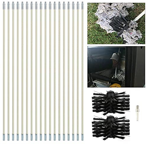 20 Pcs Chimney Cleaning Brush, Chimney Kit Sweeping Drain Set Chimney Brush Fireplace Cleaning Tools Kit for Duct Vent Cleaning Fireplace Flue, 18 Rods(410mm*100mm)+1 Brush Head+1 Hexagonal Rod