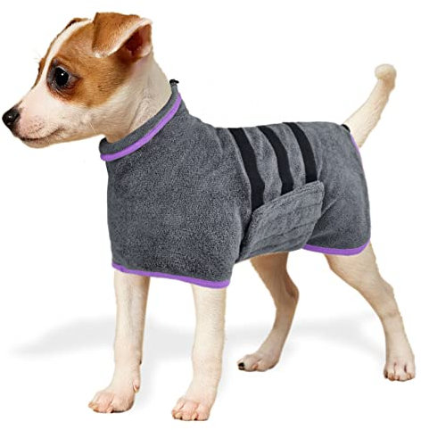 KATELUO Mikrofaser Hundebademantel, Schnell Trocknend Hunde Bademantel, für Katzen und Kleine bis Mittelgroße Hunde, Verwendet nach dem Baden, Schwimmen, Regen. (Grau - S)