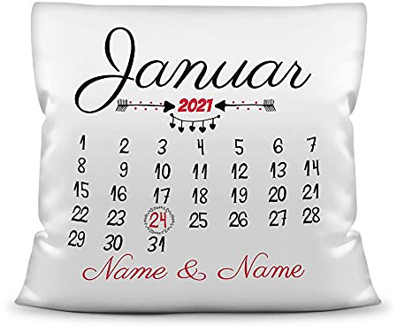 Print Royal Kissen Kalender selbst gestalten - mit anpassbarem Jahrestag - mit Namen & Datum Bedrucken - Geschenk Valentinstag, Liebe, Jahrestag, Fotokissen Polyester inkl. Füllung - Weiß, 40x40 cm