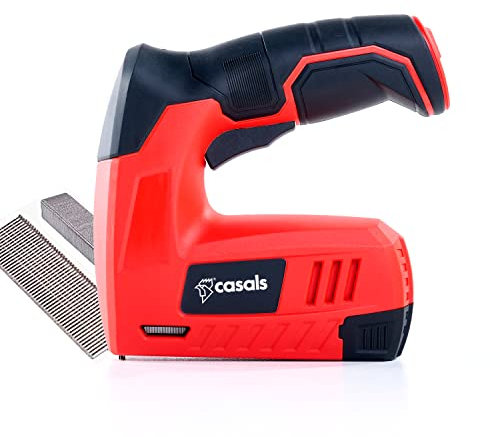 Casals - Grapadora Clavadora Eléctrica sin Cable 4v | 1300mAh |2en1| 40 impactos/min | Grapas (tipo 53) Clavos (tipo 47) | Deposito Extraible | Mango Goma Ergonómico | Batería Cargador USB