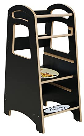 Skyline Steh und Lernturm Baby ab 1 Jahr Montessori Learning Tower Höhenverstellbar Tritthocker Kinder Indoor Möbel Kinderzimmer Trittschemel Kitchen Helper Hochstuhl Faltbarer (Schwarz-Giraffe)