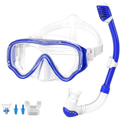 Set Snorkeling, Anti-Fog Maschera Snorkeling con Panoramica a 180 Gradi e Boccaglio Snorkel, Kit Snorkeling Professionale per Kids Bambini Ragazze Ragazzi