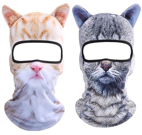 Cat Balaclava,Dog Balaclava,Halloween Hat,Cute Full Face Hood Mask Animal Ski Mask for Hiking Riding Sports Outdoor ((2Pack-09+10))