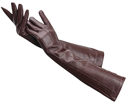 keusyoi Mode Longs Gants En Cuir Beige Femmes Hiver Véritable Peau De Mouton Femmes Longs Gants