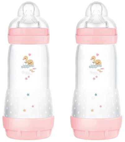 MAM Easy Start Babyflasche 320 ml (2er-Set), Set mit 2 Anti-Kolik-Flaschen zum Stillen, reduziert Luftblasen und das Risiko von Koliken, Babyzubehör ab 4 Monaten mit Sauger Größe 3, Rosa
