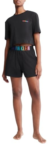 Calvin Klein Intense Power Lounge Sleep Shorts Pantalones Cortos, Negro con Ombre Pride WB, XL para Mujer