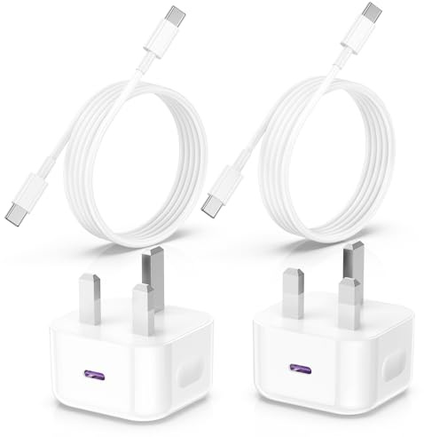 2Pack iPhone 17 16 15 Charger Plug and Cable, 20W USB C Fast Charging Wall Charger Plug with 2M Type C to USB C Cable Lead for Apple iPhone 17 Air/17 Pro Max/16 Pro/16 Pro Max/15 Plus/15 Pro/iPad Pro