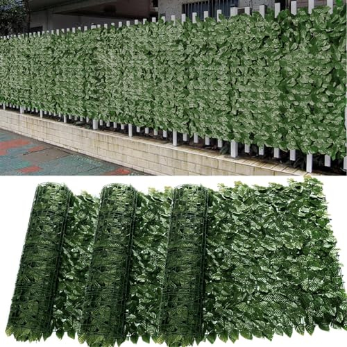 Baketron Decorative Ivy Leaf Green Artificial Hedge Roll 3m x 1m Garden Fence Screening Privacy Hedging Wall Landscaping Garden Fence UV Fade Protected Artificial Plant Wall Panels (3 Roll)