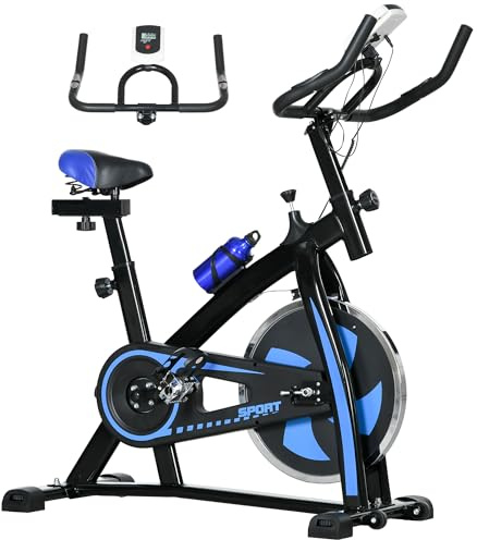 SPORTNOW Cykeltränare motionscykel med justerbar sits och motstånd träningscykel med LCD-skärm, pulssensor, inomhus cykelcykel, stål, blå