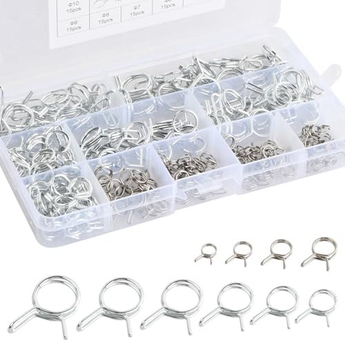 150 Pièces 5-14 mm Clip à Ressort Tuyau, Collier de Serrage Inox, Collier Durite Essence, Clip à Ressort Tuyau, pour Voitures, Scooters, Motos