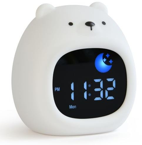 HOTUT Sveglia Bambini, Sveglia Digitale per Bambini, Sveglie da comodino con Luce Notturna Funzione Snooze Timer, 8 Colori Dimmerabile Lampada Notturna Ricaricabile, 6 Suonerie&Colori 8 Musica, Orso