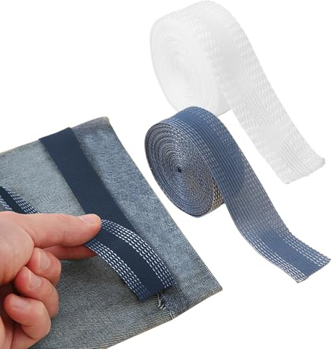 Yiyifor Cinta Termoadhesiva para Dobladillo, 2 Rollos de Cinta de Dobladillo para Planchar Pantalones,10 Metros Cinta de Dobladillo Sin Necesidad de Coser,para Jeans y Faldas(White Blue)