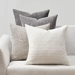 Topfinel Kuddfodral 60x60 Grå 4-delat set Corduroy Texturerad Gradient Kuddfodral Örngott Dekorativt Kuddfodral Soffkudde Soffkudde för Soffa Sovrum Vardagsrum Balkong Barnrum Fluffig