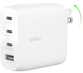 Belkin 112W 3C1A GaN USB C Charger Block, Super Fast Charging for MacBook | Laptop Charger, Chromebook, iPhone 17, Samsung Galaxy, Pixel, iPad, AirPods, USB C Port, USB A Port, Foldable Prongs, Travel