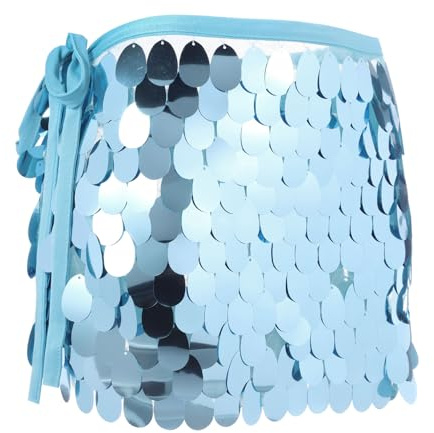 Sourcing Map Sequin Short Skirt - Women's Rave Party Sparkly Belly Dance Hip Wrap for Night Club Costume(Blue)
