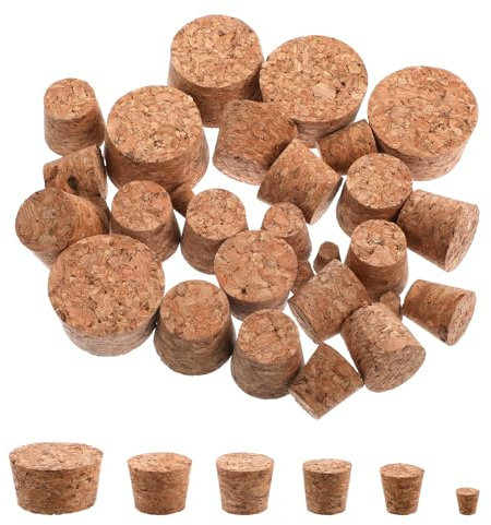 Giantree 30 tapones de corcho cónicos, 6 tamaños, corchos para manualidades, corcho de madera, corchos cónicos para vino, cerveza, zumo