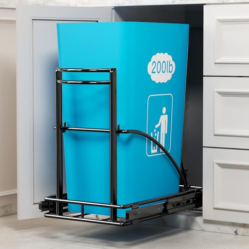AMENER Under Sink Trash Can 7-13Gal 50Qt Pull Out Trash Bin Under Cabinet Trash Can Pull Out Kit ≥13 Wx17 Hx17 D, Sliding Garbage Can Under Counter, No Can Include (Black)