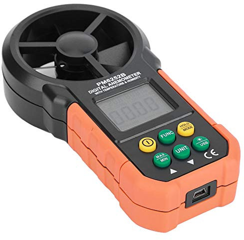 Anemómetro Digital, Medidor de Velocidad del Viento Portátil con Temperatura, Humedad, Punto de Rocío, Bombilla Húmeda, Volumen de Aire para Medición Profesional