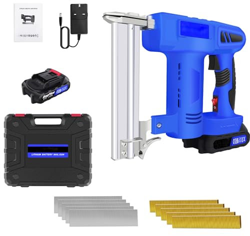 2-in-1 Cordless Staple Nail Gun, Contact Actuated Mode Electric Staple Gun for Upholstery Work Battery Nail Guns with Battery and Charger, Pin Guns, Brad Nailer, Staplers & Tackers, Blue