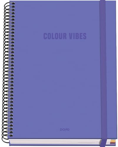 Dohe - Taccuino A5 a quadretti - 100 fogli spessore 90 g/m², dimensioni 16,2 x 21 cm, copertina rigida, chiusura anelli e gomma elastica, griglia 5 mm, materiale scolastico - COLOUR VIBES viola