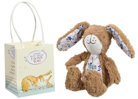 Rainbow Designs Guess How Much I Love You Hare - Soft Baby Teddy with Floppy Ears & Beany Tummy - Huggable Baby Soft Toy from Classic Children's Book - Gentle Blue & Pink Plush Teddy Bear
