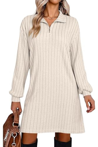 Halife Fall Dresses for Women Long Sleeve Casual Sweater Dress Apricot XL