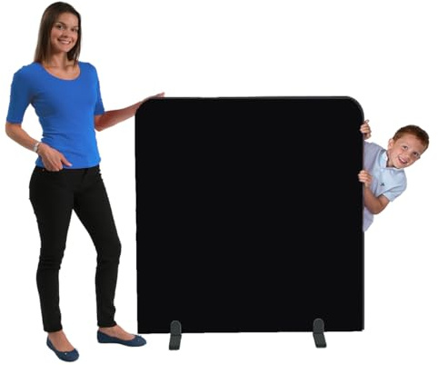Partition Screen Room Divider Black Woven Cloth & Trim 1200x1200mm | featuring rounded upper corners & edges accessible from both sides, & set of stabilising feet. Ideal for classroom