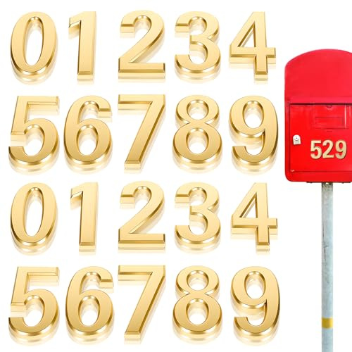 20 Pieces Gold Mailbox Numbers, 1.4 Inch 3D Self Adhesive House Numbers for Outside, 0-9 Gold Door Room Address Stickers for Apartment Office Hotel Room Wall Decoration