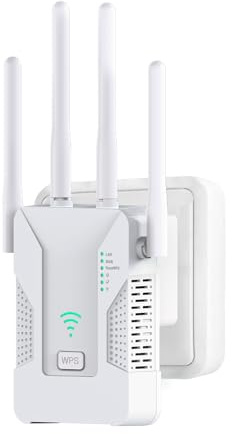 U81 Repetidor WiFi, Amplificador Señal WiFi 300Mbps con 2 Puertos Ethernet y 4 Antenas, Señal Estable y Fuerte, Compatible con Todos los Dispositivos de Red, Modos Ap/Repetidor/Enrutador Blanco