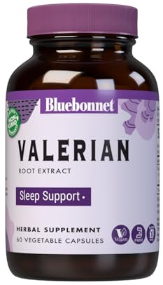 BlueBonnet Nutrition Valerian Root Extract, Sleep Support*, Non-GMO, Vegan, Kosher Certified, Gluten-Free, Soy-Free, 60 Vegetable Capsules, 60 Servings