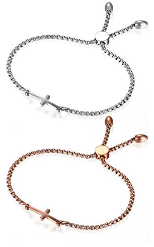 Flongo BFF armband armkedja vänskapskedjor partnerarmband för 2 rostfritt stål armband silver rosa guld kors kedja män, dam set e rostfritt stål, colore: 2 stycken, rosguld/silver, cod. F054108