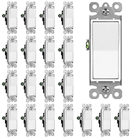 CML Single Pole Decorator Light Switch, 20 Pack Rocker Paddle Wall Switch, 15A 120/277V, On/Off Interrupter, UL Listed, White