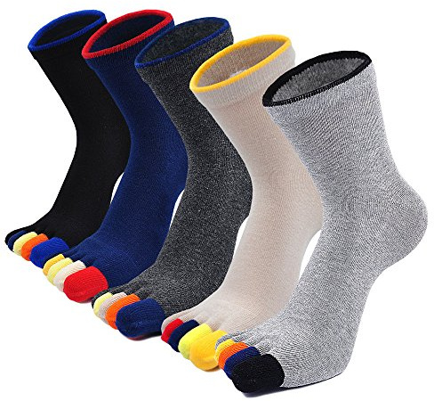 CaiDieNu Mens Toe Socks Cotton Athletic Running Five Finger Crew Socks