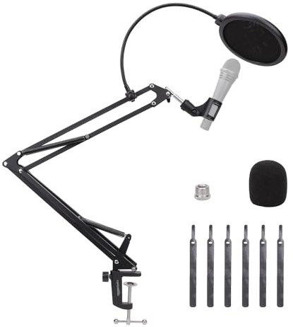 Amazon Basics Verstellbarer Mikrofonarmständer mit Popfilter und Schaumstoff-Windschutz, Tischklemme, 360° Rotation, kompatibel mit Blue Yeti, Snowball, HyperX, 35.5 cm (14 Zoll) , Schwarz
