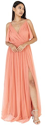 Anaya with Love Ladies Women Long Length Dress Maxi Short Sleeve Cami V Neckline Long Length Empire Waist Bridesmaid Wedding Guest Prom Robe Femme (Lot de 1)