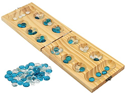 Wooden Mancala Board Game Set - Portable and Educational Two-Player Strategy Game for Family Fun and Relaxation