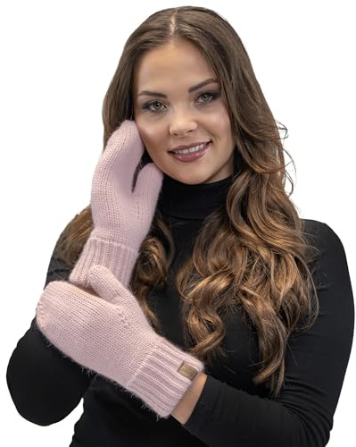 VIVISENCE Dam vinter knythandskar av värmande garn med breda stickade manschetter, handskar mysig snygg mönsterlös design för kalla vinterdagar höstmodell 7015, Pulverrosa, En Storlek