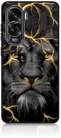 DiaryTown Funda para Honor 90 Lite 5G Carcasa Protectora Antigolpes Silicona Case con Animale Diseño Bonito Cubierta Ultra Thin Cover Negro Mate Funda para Honor 90 Lite 5G - León Dorado