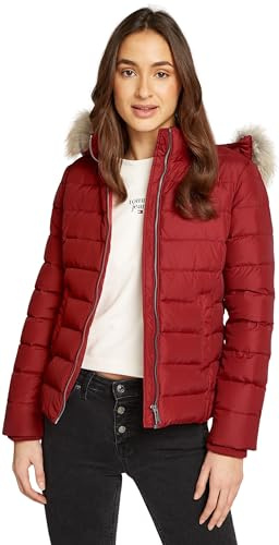 Tommy Jeans Women’s Basic Hooded Puffer Jacket, Red (Regatta Red), XS