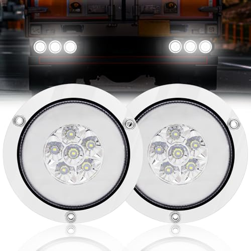 NWpangu Feux de remorque LED, Feu de Recul de Frein Arrière Rond 24LED avec œillet chromé, éclairage de remorque encastré pour camion RV Van, blanc, 2 pièces