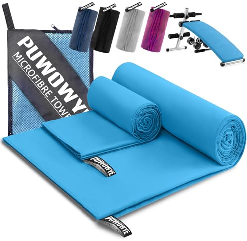 PUWOWYE Set di 2 asciugamani in microfibra, 160 x 80 cm, asciugamano grande + asciugamano piccolo 80 x 40 cm, ad asciugatura rapida, in microfibra, per sport, fitness, sauna, spiaggia, viaggi e